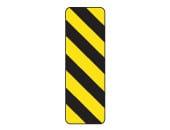 Hazard close to the edge of the road. The downward lines show the side on which you may safely pass