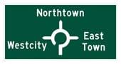 Shows the upcoming roundabout exits and where they will take you