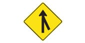 Two roads going in the same direction are about to join into one. Drivers on both roads are equally responsible for seeing that traffic merges smoothly and safely